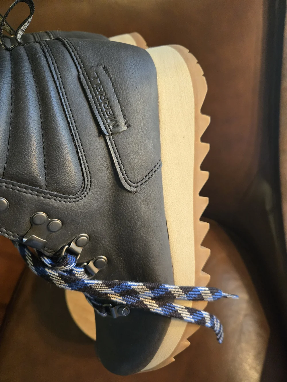 Merrell Black Womens size 8 Ankle Boots with Blue and White Laces